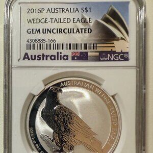 2016-P Australia Silver $1 Wedge-Tailed Eagle Coin GemBU NGC